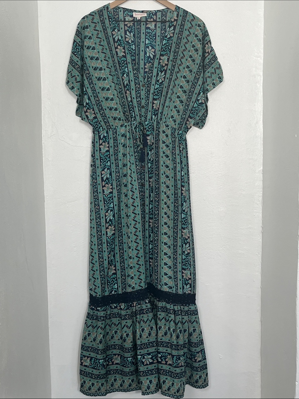 Boemos Anthropologie Maxi Dress with Waist Tie